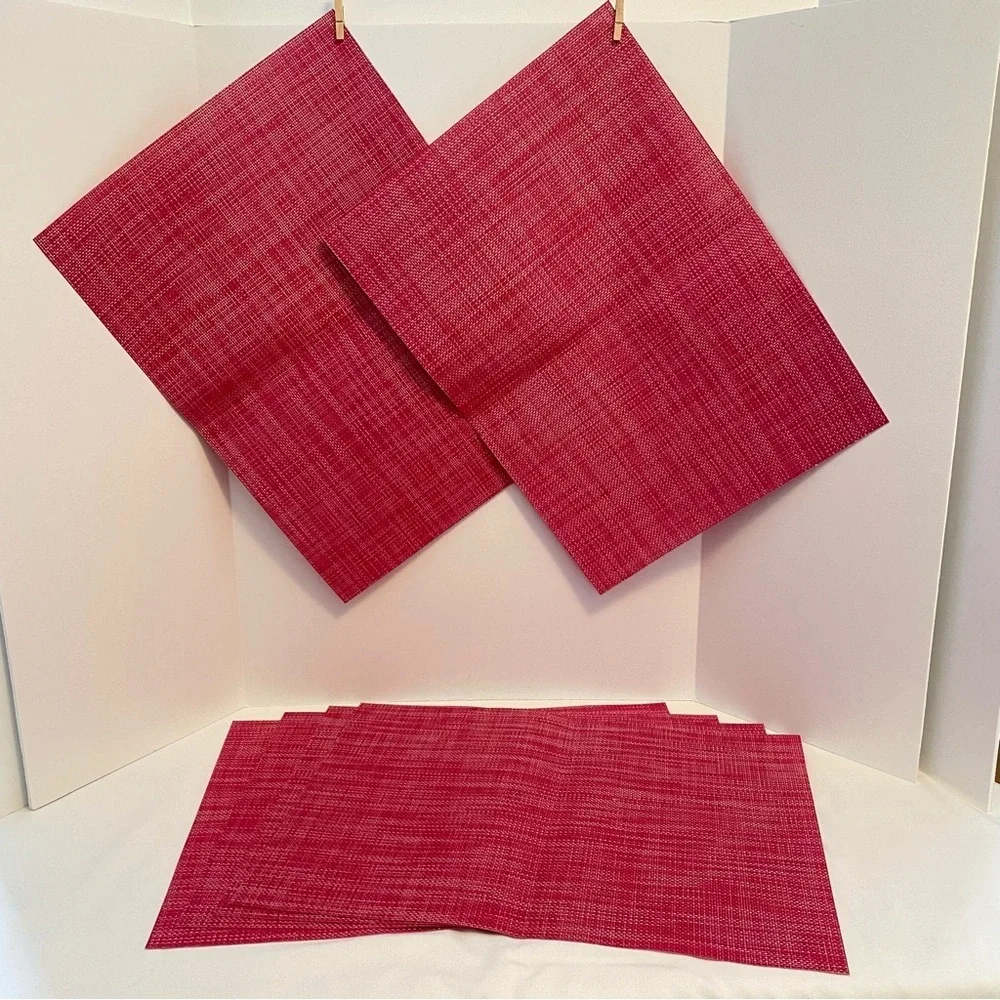 Mini Basketweave Woven Vinyl Placemats Pink Set of 6